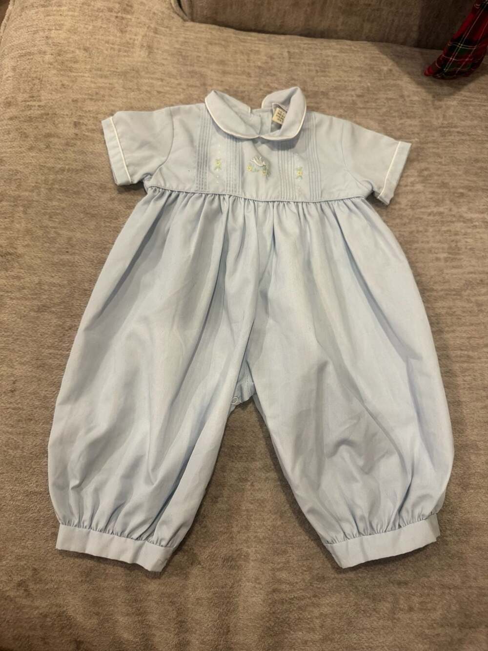 Vintage Bubble Romper Size 0-3 months Light Blue Embroidered